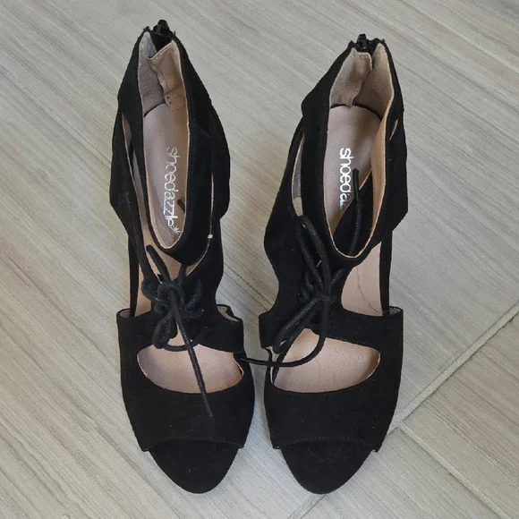 Shoe Dazzle Black Lace-Up Heels - Picture 2 of 8